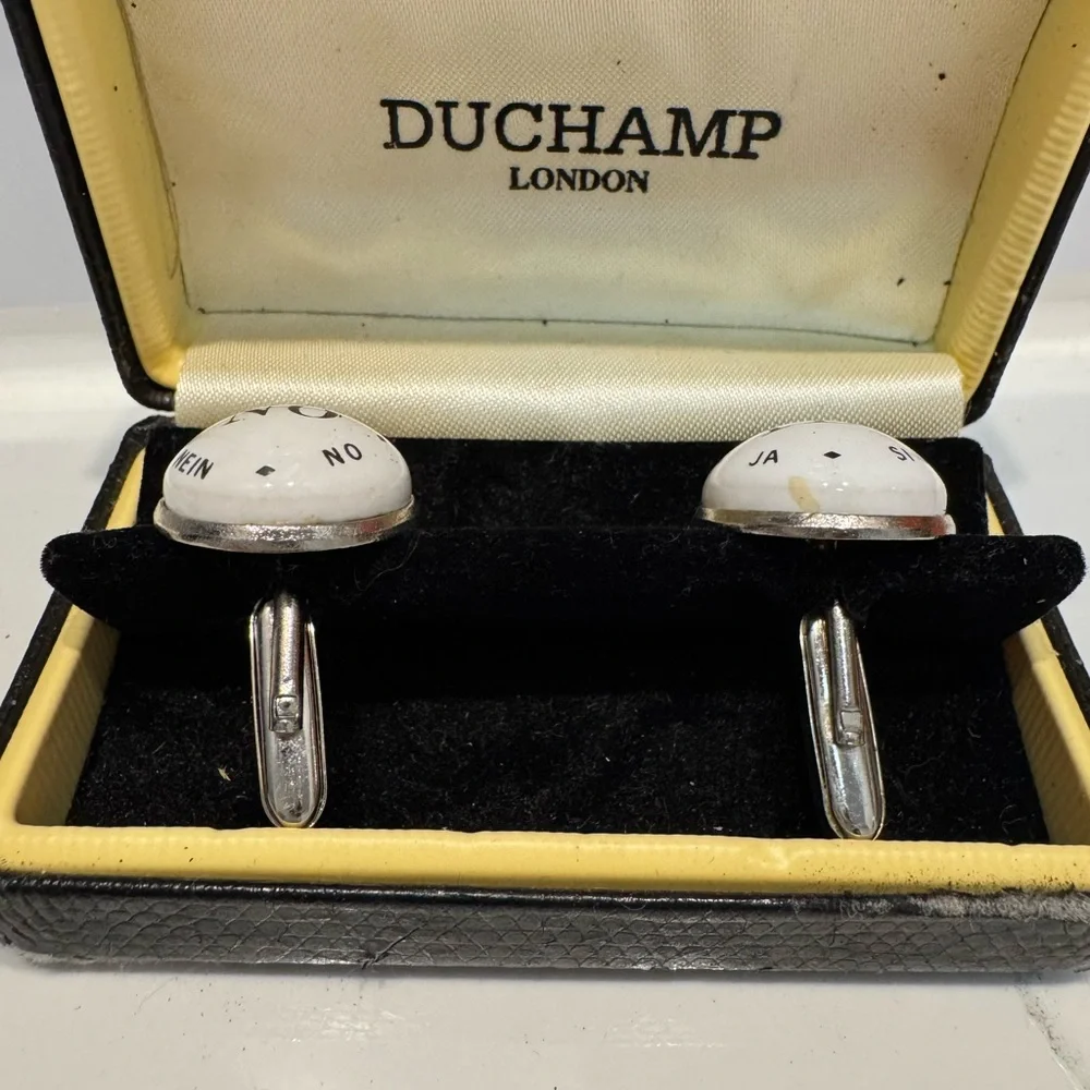 Vintage Enamel, Metal Cufflinks, "YES / NO" Duchamp London Designer Novelty - Picture 2 of 7